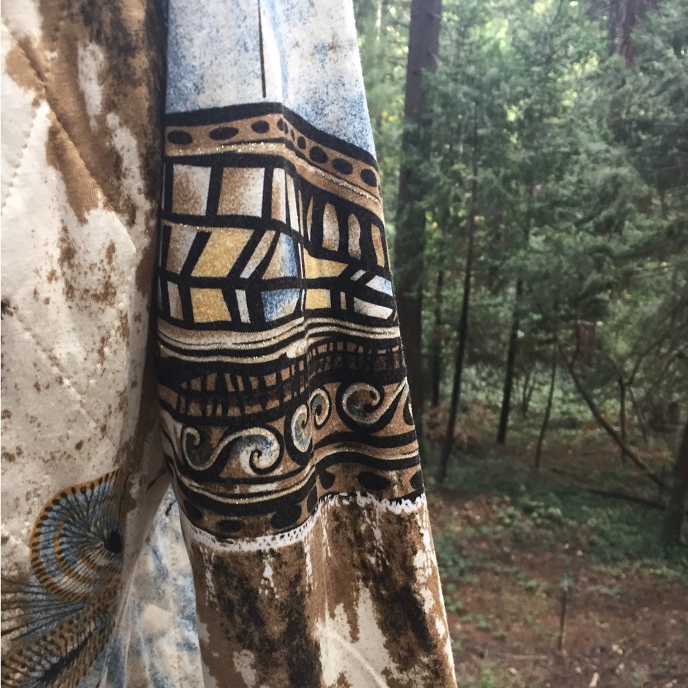 Morgan Cole gold/blue tie dye cream,embroidered collarless quilted jacket - Picture 9 of 11